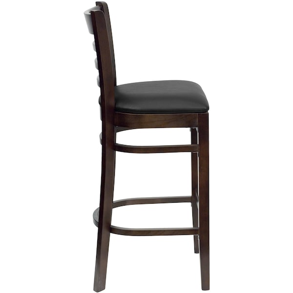 Flash Furniture Wood Barstool, Walnut, Ladder Bck, Blk Vny, Seat Height Range: 31" - XU-DGW0005BARLAD-WAL-BLKV-GG
