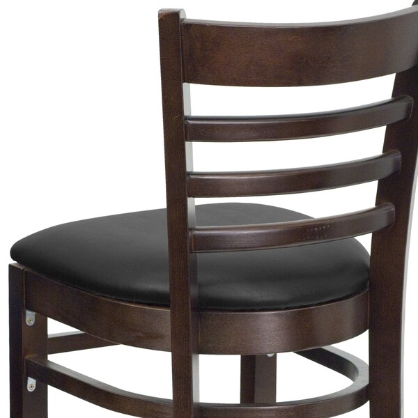 Flash Furniture Wood Barstool, Walnut, Ladder Bck, Blk Vny, Seat Height Range: 31" - XU-DGW0005BARLAD-WAL-BLKV-GG