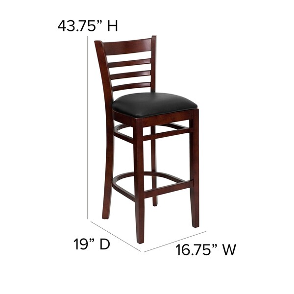Flash Furniture Wood Barstool, Walnut, Ladder Bck, Blk Vny, Seat Height Range: 31" - XU-DGW0005BARLAD-WAL-BLKV-GG