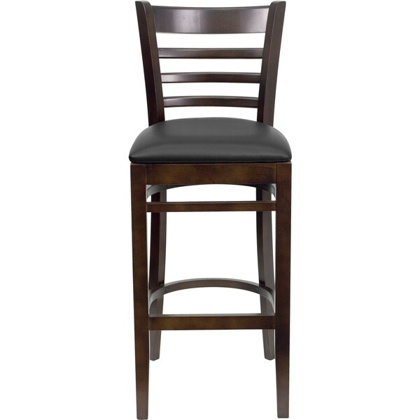 Flash Furniture Wood Barstool, Walnut, Ladder Bck, Blk Vny, Seat Height Range: 31" - XU-DGW0005BARLAD-WAL-BLKV-GG