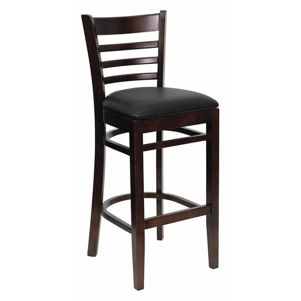 Flash Furniture Wood Barstool, Walnut, Ladder Bck, Blk Vny, Seat Height Range: 31" - XU-DGW0005BARLAD-WAL-BLKV-GG