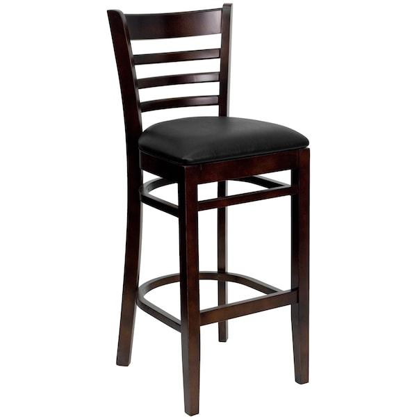Flash Furniture Wood Barstool, Walnut, Ladder Bck, Blk Vny, Seat Height Range: 31" - XU-DGW0005BARLAD-WAL-BLKV-GG