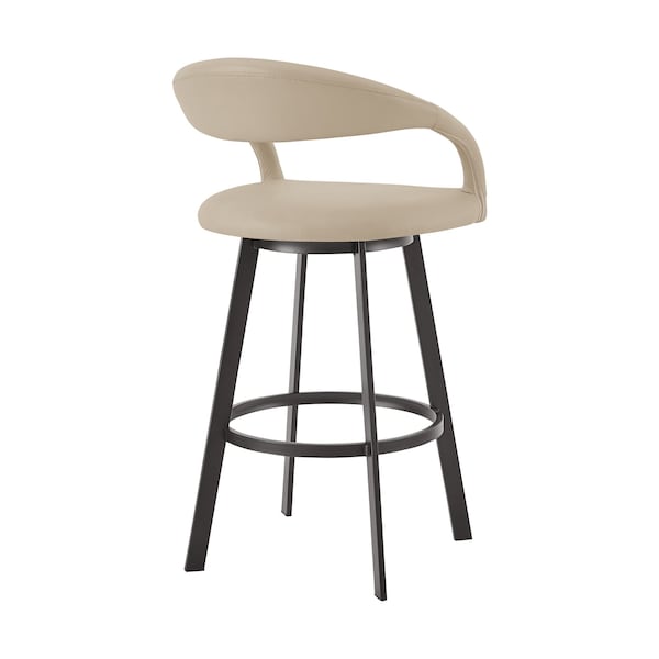 Armen Living Ramona 30in Swivel Bar Stool with Matte Black Iron and Beige Faux Leather - LCRASWBABLKBG30