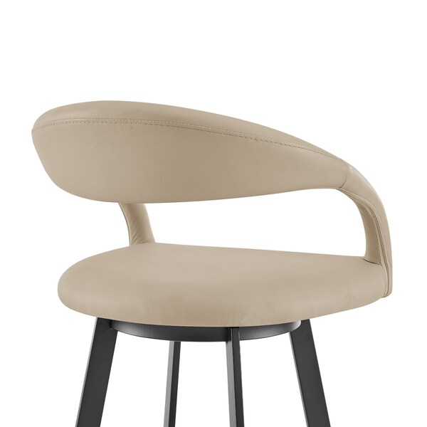 Armen Living Ramona 30in Swivel Bar Stool with Matte Black Iron and Beige Faux Leather - LCRASWBABLKBG30