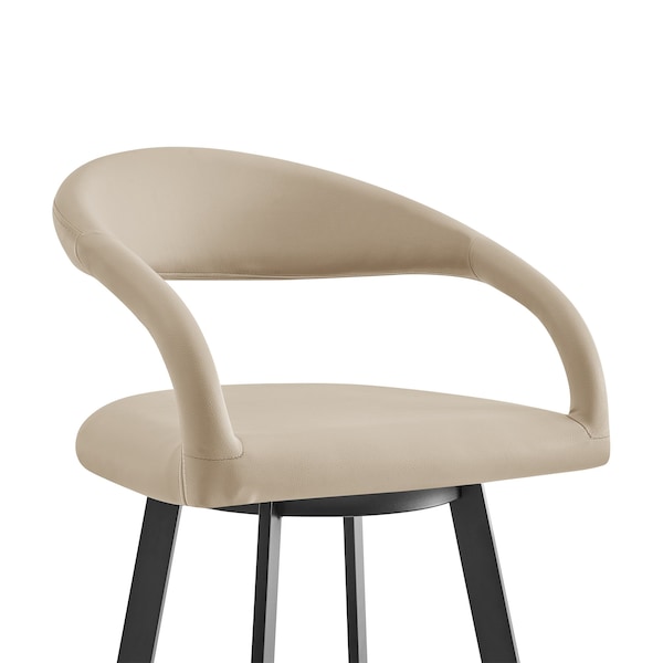 Armen Living Ramona 30in Swivel Bar Stool with Matte Black Iron and Beige Faux Leather - LCRASWBABLKBG30