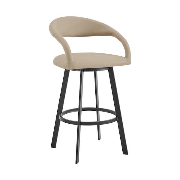 Armen Living Ramona 30in Swivel Bar Stool with Matte Black Iron and Beige Faux Leather - LCRASWBABLKBG30