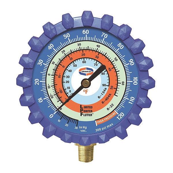 Uniweld Refrigerant Gauge, 2.5" L/P, 300 psi, Blue - G30LD