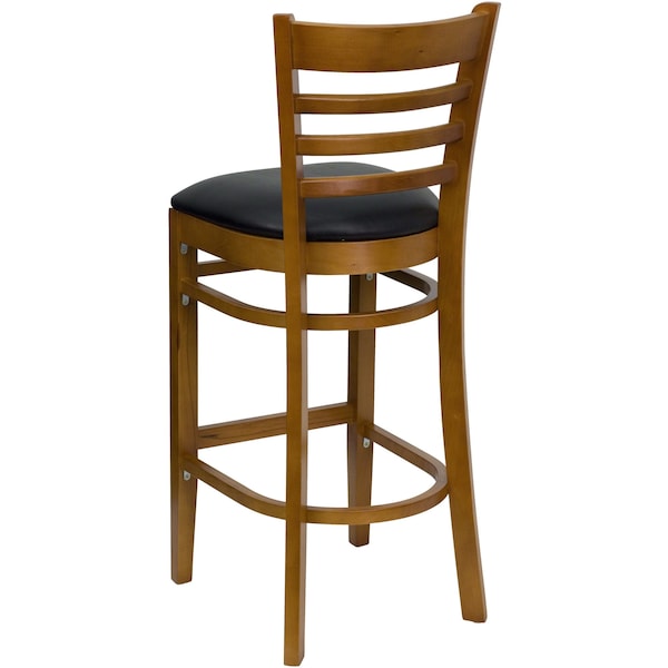 Flash Furniture Stool, Ladder Back, Cherry Wood w/Blk Vny - XU-DGW0005BARLAD-CHY-BLKV-GG