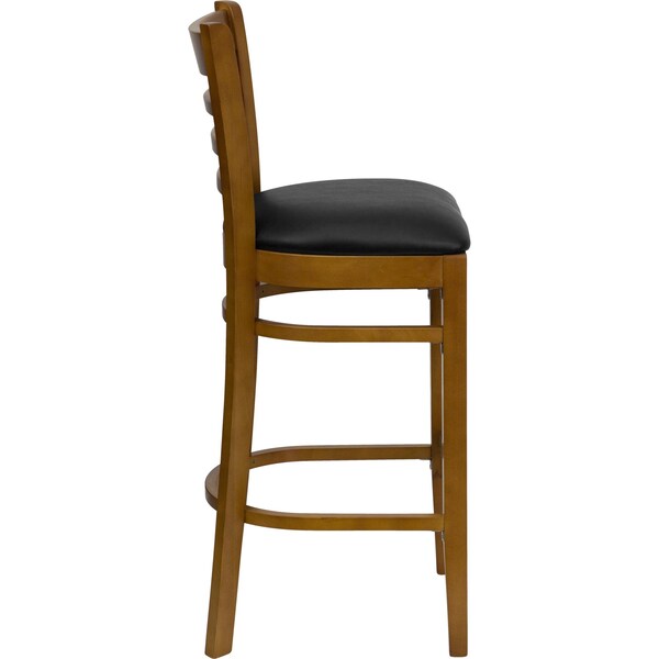 Flash Furniture Stool, Ladder Back, Cherry Wood w/Blk Vny - XU-DGW0005BARLAD-CHY-BLKV-GG