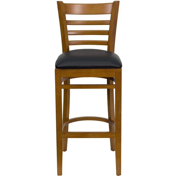 Flash Furniture Stool, Ladder Back, Cherry Wood w/Blk Vny - XU-DGW0005BARLAD-CHY-BLKV-GG
