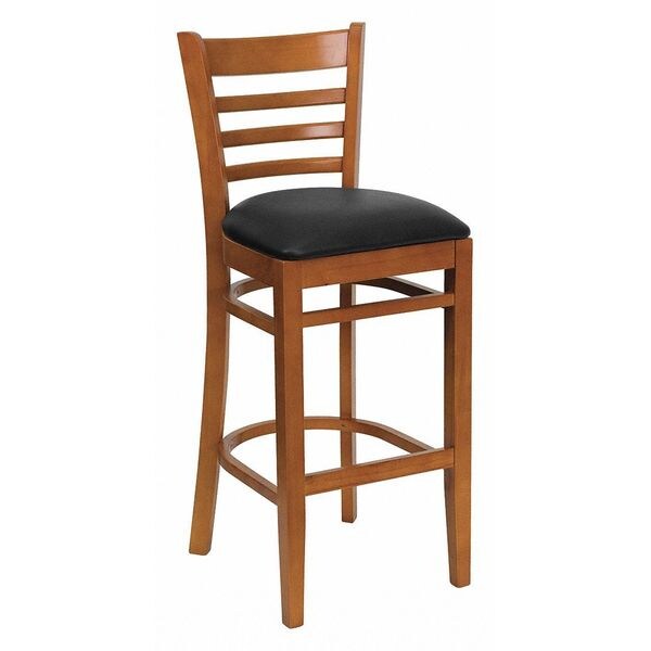 Flash Furniture Stool, Ladder Back, Cherry Wood w/Blk Vny - XU-DGW0005BARLAD-CHY-BLKV-GG