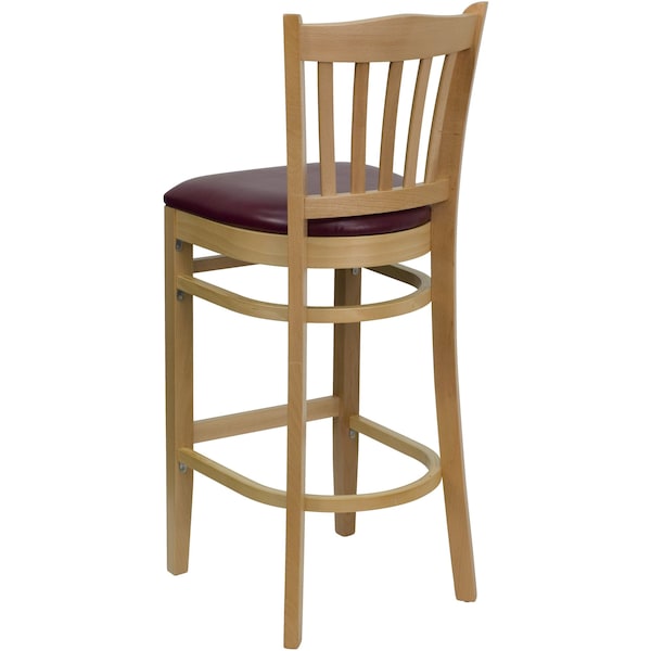 Flash Furniture Barstool, Natural Wood, Burgndy Vinyl Sea, Seat Height Range: 31" - XU-DGW0008BARVRT-NAT-BURV-GG