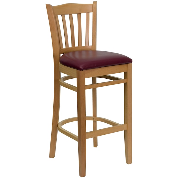 Flash Furniture Barstool, Natural Wood, Burgndy Vinyl Sea, Seat Height Range: 31" - XU-DGW0008BARVRT-NAT-BURV-GG