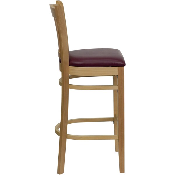 Flash Furniture Barstool, Natural Wood, Burgndy Vinyl Sea, Seat Height Range: 31" - XU-DGW0008BARVRT-NAT-BURV-GG