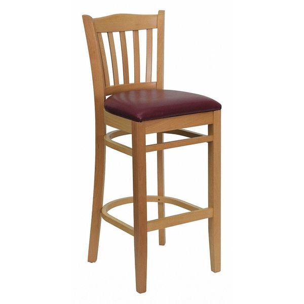 Flash Furniture Barstool, Natural Wood, Burgndy Vinyl Sea, Seat Height Range: 31" - XU-DGW0008BARVRT-NAT-BURV-GG