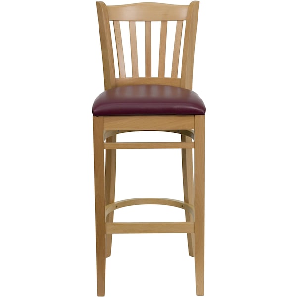 Flash Furniture Barstool, Natural Wood, Burgndy Vinyl Sea, Seat Height Range: 31" - XU-DGW0008BARVRT-NAT-BURV-GG
