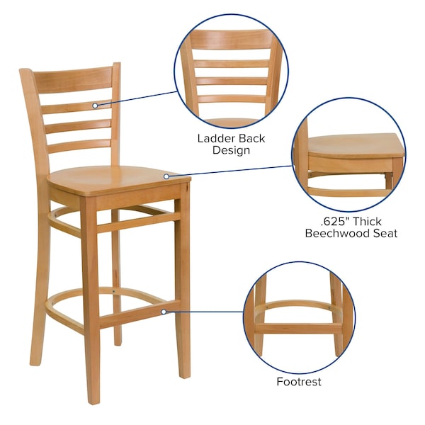Flash Furniture Barstool, Natural Wood, Ladder Back - XU-DGW0005BARLAD-NAT-GG
