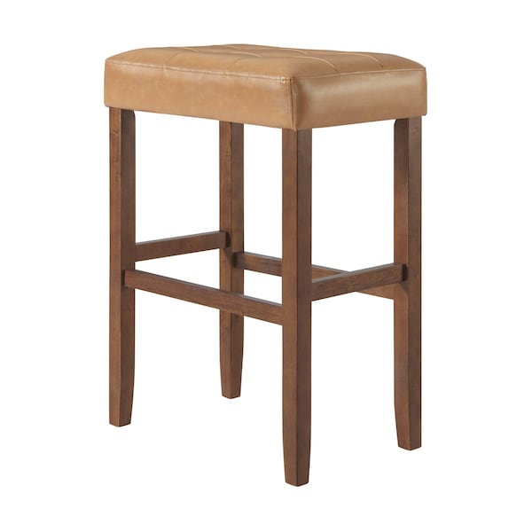 Alaterre Furniture Madison Backless Bar Height Stool True Walnut Finish with Cognac PU - AVMA2220
