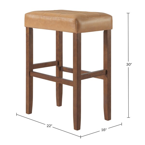 Alaterre Furniture Madison Backless Bar Height Stool True Walnut Finish with Cognac PU - AVMA2220