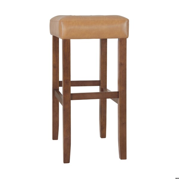 Alaterre Furniture Madison Backless Bar Height Stool True Walnut Finish with Cognac PU - AVMA2220