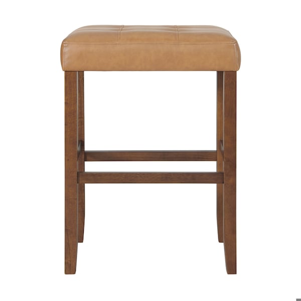 Alaterre Furniture Madison Backless Bar Height Stool True Walnut Finish with Cognac PU - AVMA2220