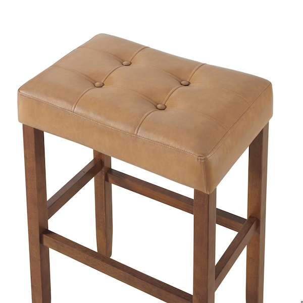 Alaterre Furniture Madison Backless Bar Height Stool True Walnut Finish with Cognac PU - AVMA2220