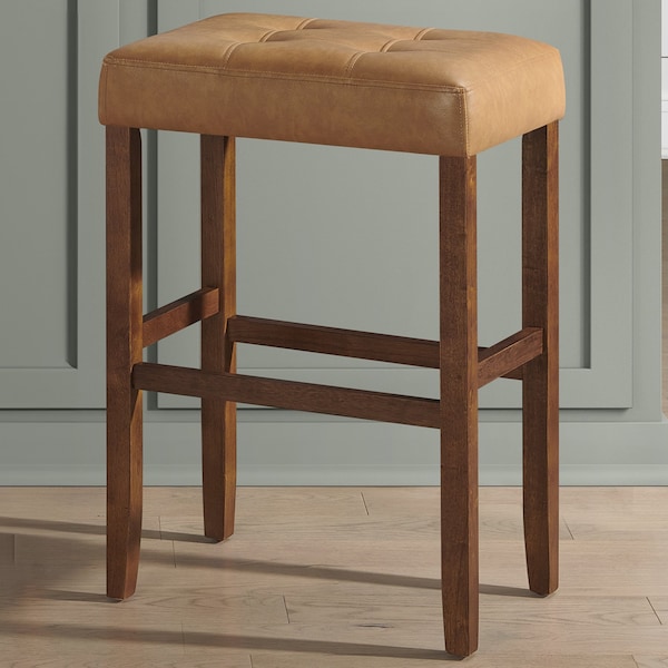 Alaterre Furniture Madison Backless Bar Height Stool True Walnut Finish with Cognac PU - AVMA2220