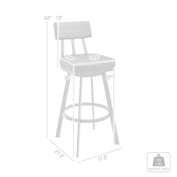 Armen Living Benjamin 30in Swivel Bar Stool in Brushed Stainless Steel with Black Faux Leather - LCBEBABSBLK30