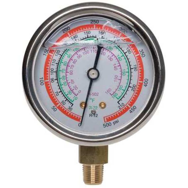Dayton Gauge, 2-3/4 In Dia, High Side, Red, 500 psi - 4PDK1