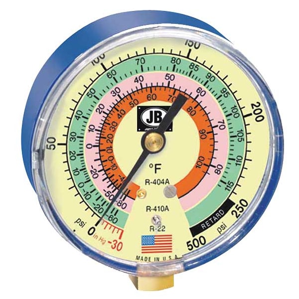 Jb Industries Gauge, 3-1/8 In Dia, Low Side, Blue, 500 psi - M2-820