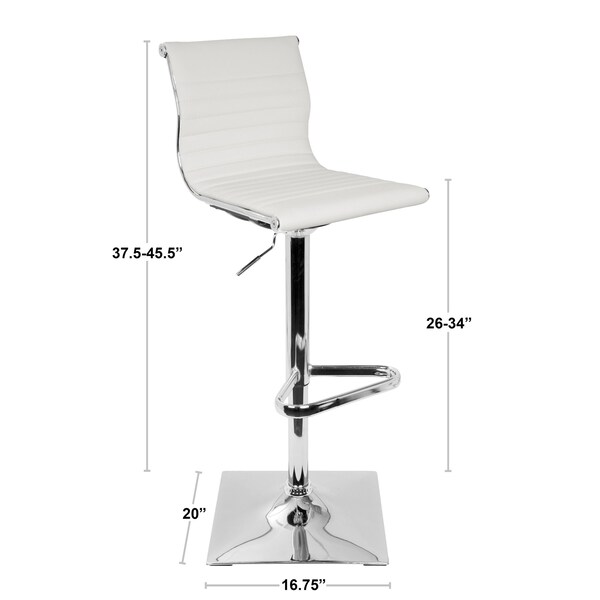 Lumisource Masters Adjustable Swivel Barstool in White Faux Leather - BS-TW-MASTER W