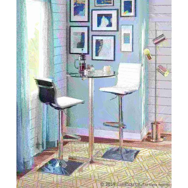 Lumisource Masters Adjustable Swivel Barstool in White Faux Leather - BS-TW-MASTER W