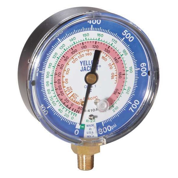 Yellow Jacket Gauge, 3-1/8In Dia, Low Side, Blue, 800 psi - 49142