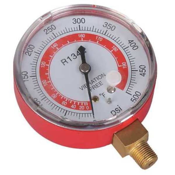 Dayton Gauge, 2-3/4 In Dia, High Side, Red, 500 psi - 4PDK3