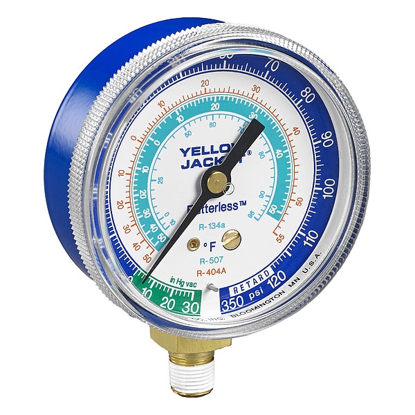 Yellow Jacket Low Side Gauge, 2 1/2 in Dia, Blue - 49052