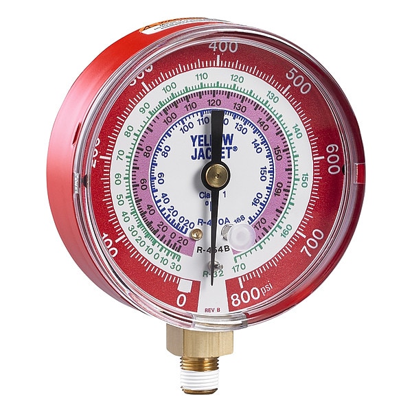 Yellow Jacket Test Gauge, 3 1/8 in Dia, Red, 800 psi - 49117