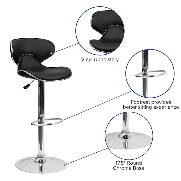 Flash Furniture Black Vinyl Barstool, PK2 - 2-DS-815-BK-GG