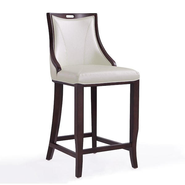 Manhattan Comfort Emperor Bar Stool in Pearl White and Walnut - BS008-PW