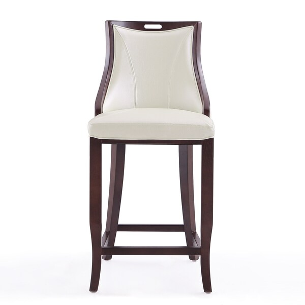 Manhattan Comfort Emperor Bar Stool in Pearl White and Walnut - BS008-PW