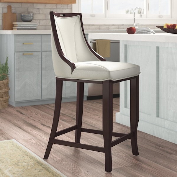 Manhattan Comfort Emperor Bar Stool in Pearl White and Walnut - BS008-PW