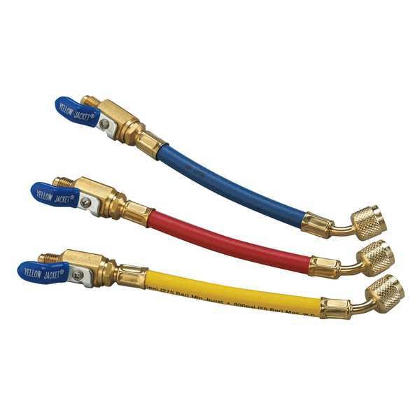 Yellow Jacket Manifold Hose Set, 9 In, Red, Yellow, Blue - 25980