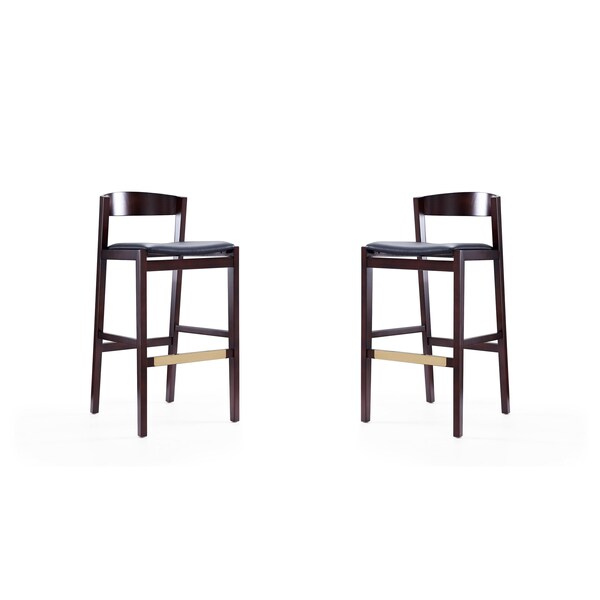 Manhattan Comfort Klismos Barstool in Black and Dark Walnut (Set of 2) - 2-BS014-BK