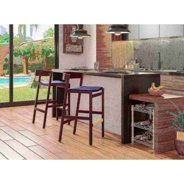 Manhattan Comfort Klismos Barstool in Black and Dark Walnut (Set of 2) - 2-BS014-BK