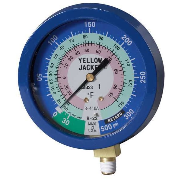 Yellow Jacket Gauge, 3 1/8In Dia, Low Side, Blue, 350 psi - 49516