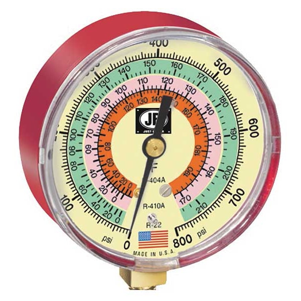 Jb Industries Gauge, 3-1/8 In Dia, High Side, Red, 800 psi - M2-825
