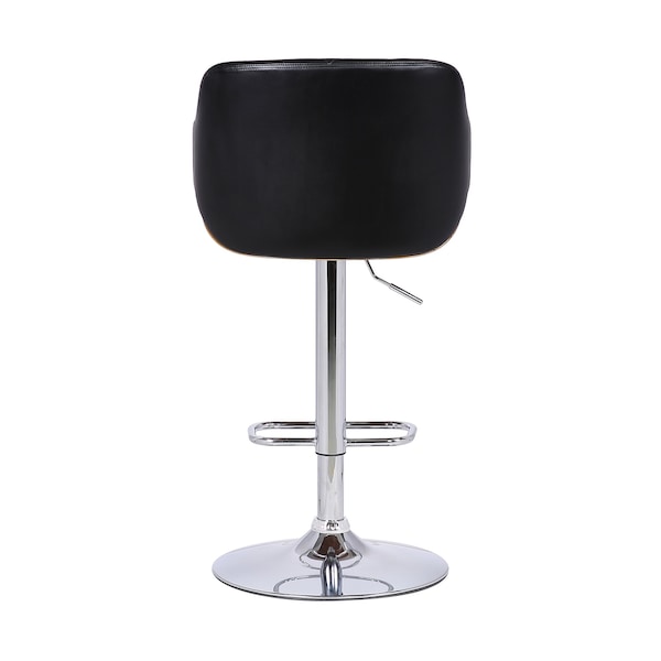 Armen Living Toby Black Faux Leather Adjustable Height Swivel Walnut Wood and Chrome Bar Stool - LCTOSWBAWABL