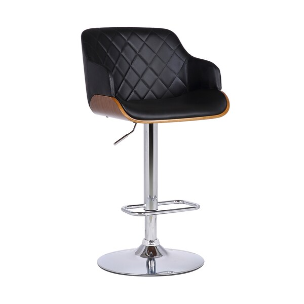 Armen Living Toby Black Faux Leather Adjustable Height Swivel Walnut Wood and Chrome Bar Stool - LCTOSWBAWABL
