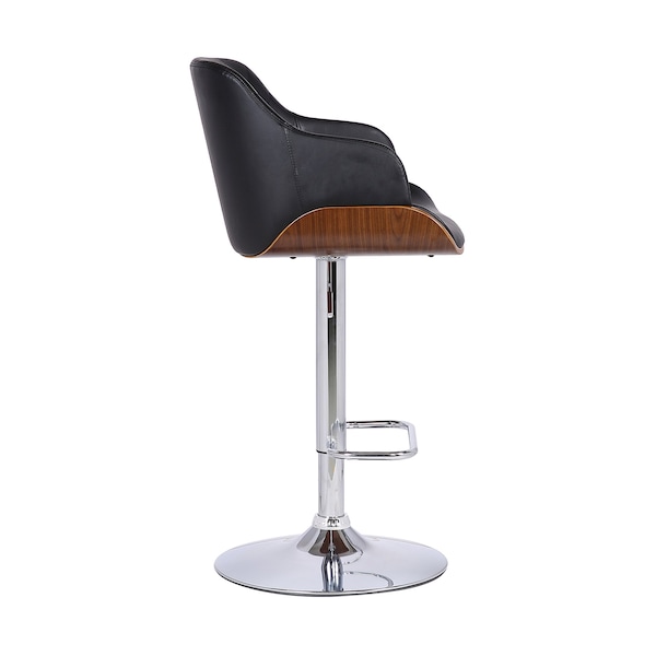 Armen Living Toby Black Faux Leather Adjustable Height Swivel Walnut Wood and Chrome Bar Stool - LCTOSWBAWABL