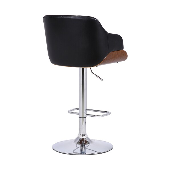 Armen Living Toby Black Faux Leather Adjustable Height Swivel Walnut Wood and Chrome Bar Stool - LCTOSWBAWABL