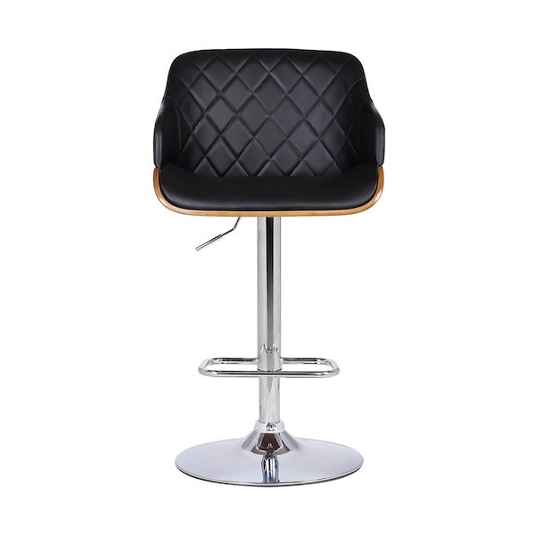 Armen Living Toby Black Faux Leather Adjustable Height Swivel Walnut Wood and Chrome Bar Stool - LCTOSWBAWABL